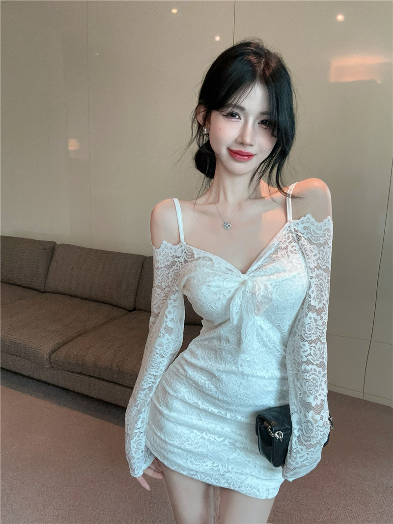 Vintage Off-Shoulder Lace Bodycon Dress 2025 Autumn Slim Fit - Image 2