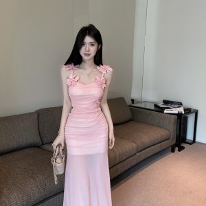 2026 Early Spring Pure Desire Sleeveless Mesh Spliced Cami Dress