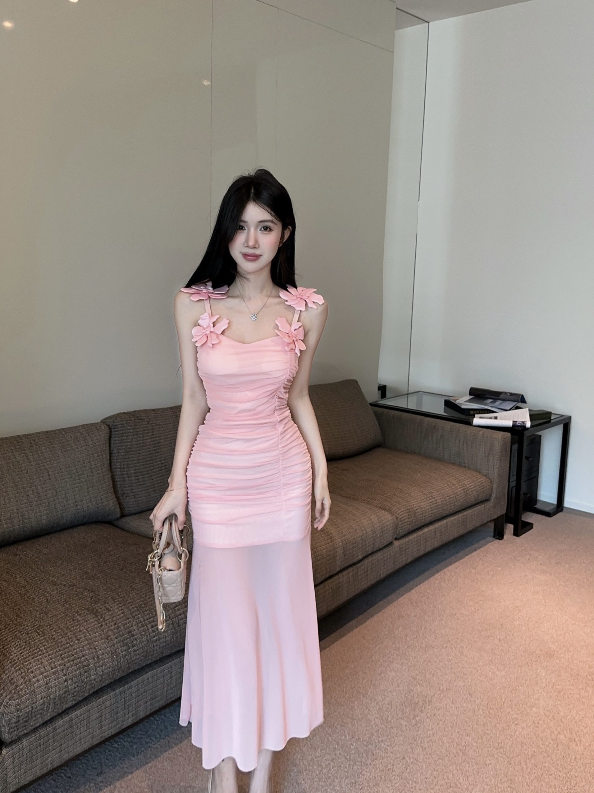 2026 Early Spring Pure Desire Sleeveless Mesh Spliced Cami Dress