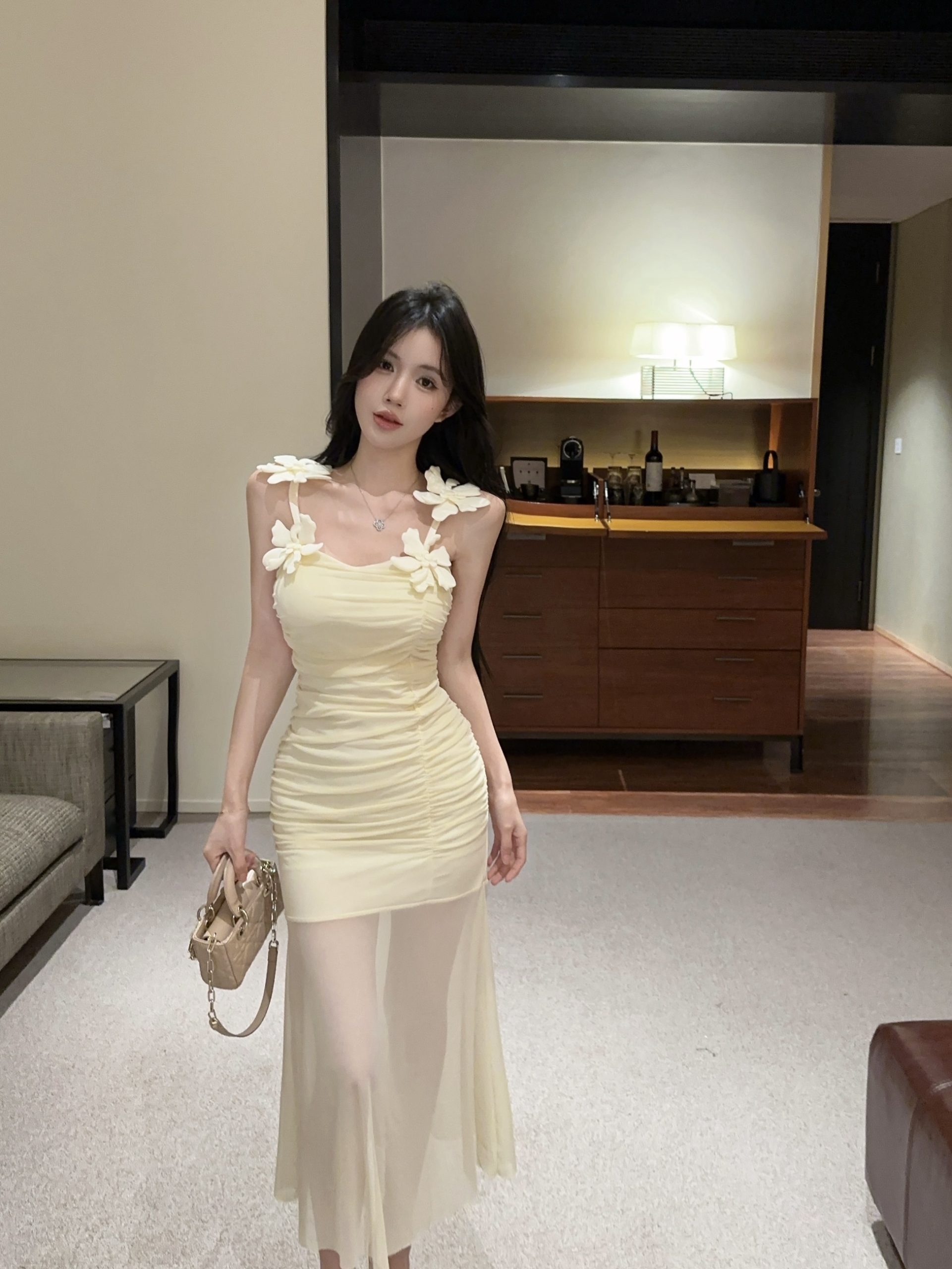 2026 Early Spring Pure Desire Sleeveless Mesh Spliced Cami Dress - Image 3