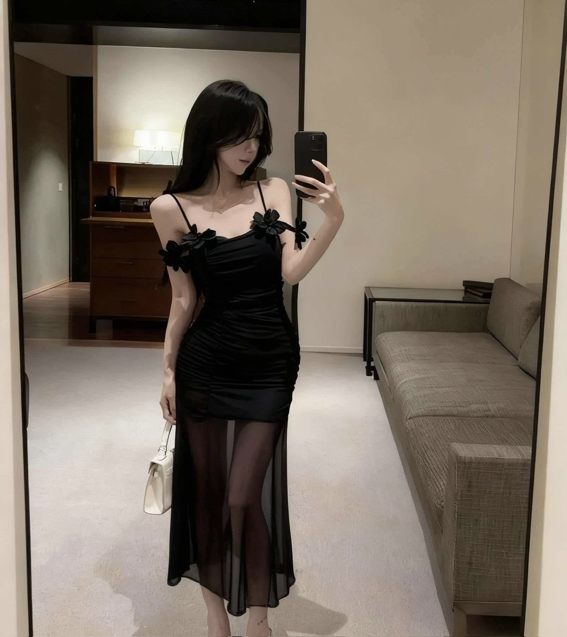 2026 Early Spring Pure Desire Sleeveless Mesh Spliced Cami Dress - Image 4