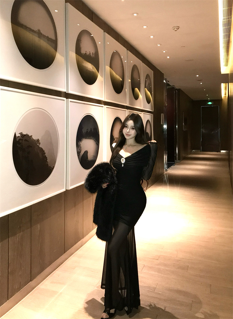 Off-Shoulder Bodycon Mermaid Dress Women 2026 Spring Long Sleeve Mesh - Image 3