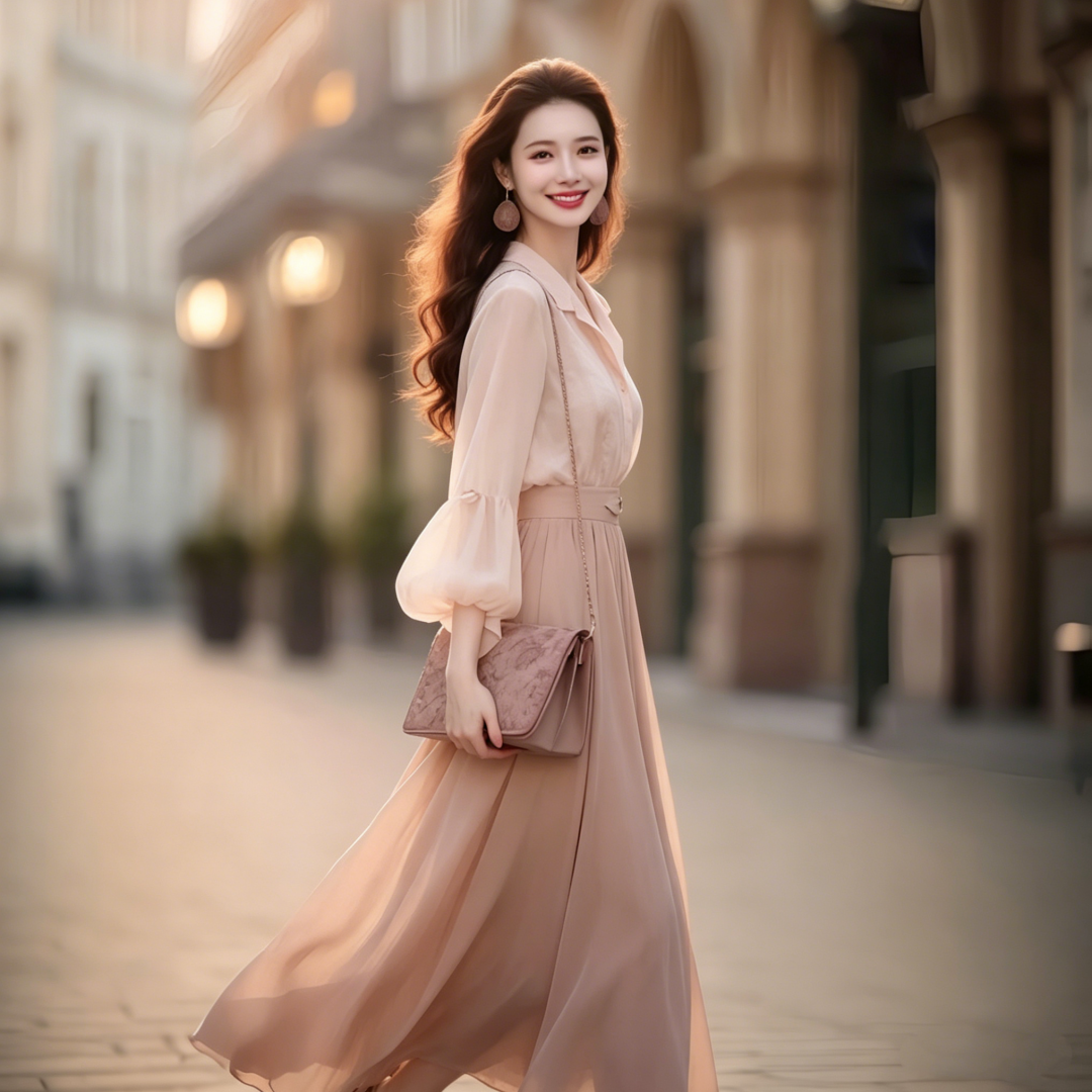2026 Spring Summer Pink Two-Piece Shirt and Long Skirt Set - Image 3