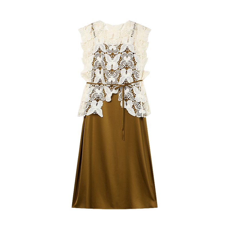 2026 Summer New Fashion Romantic Two-Piece Butterfly Hollow Cami Dress Satin Women Set - Image 5