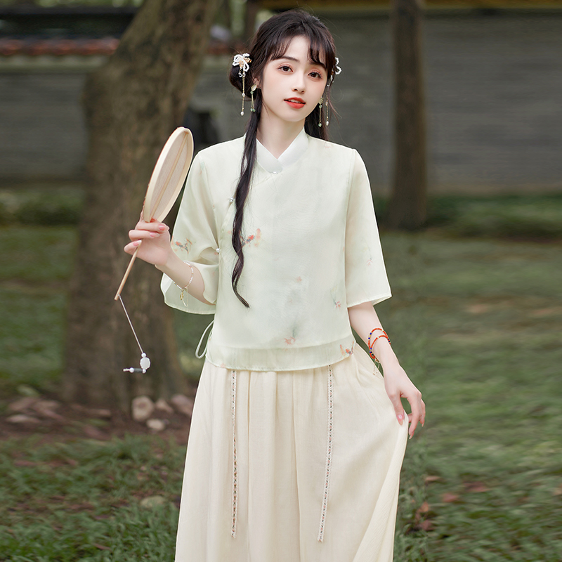 New Chinese Style Women's Two-Piece Dress Set Summer Han Element Improved Qipao Skirt - Image 5