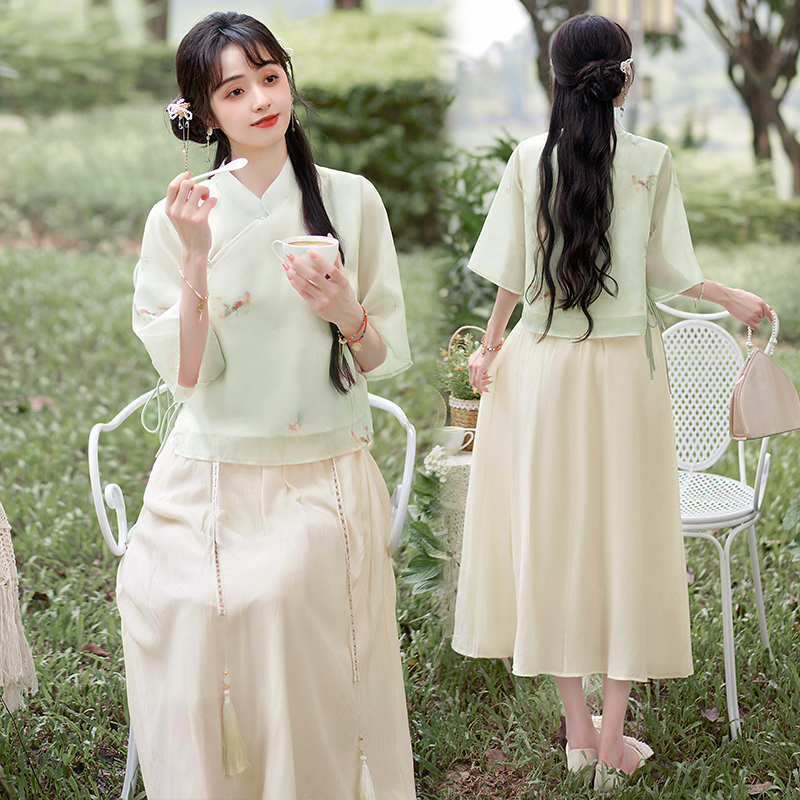 New Chinese Style Women's Two-Piece Dress Set Summer Han Element Improved Qipao Skirt - Image 2