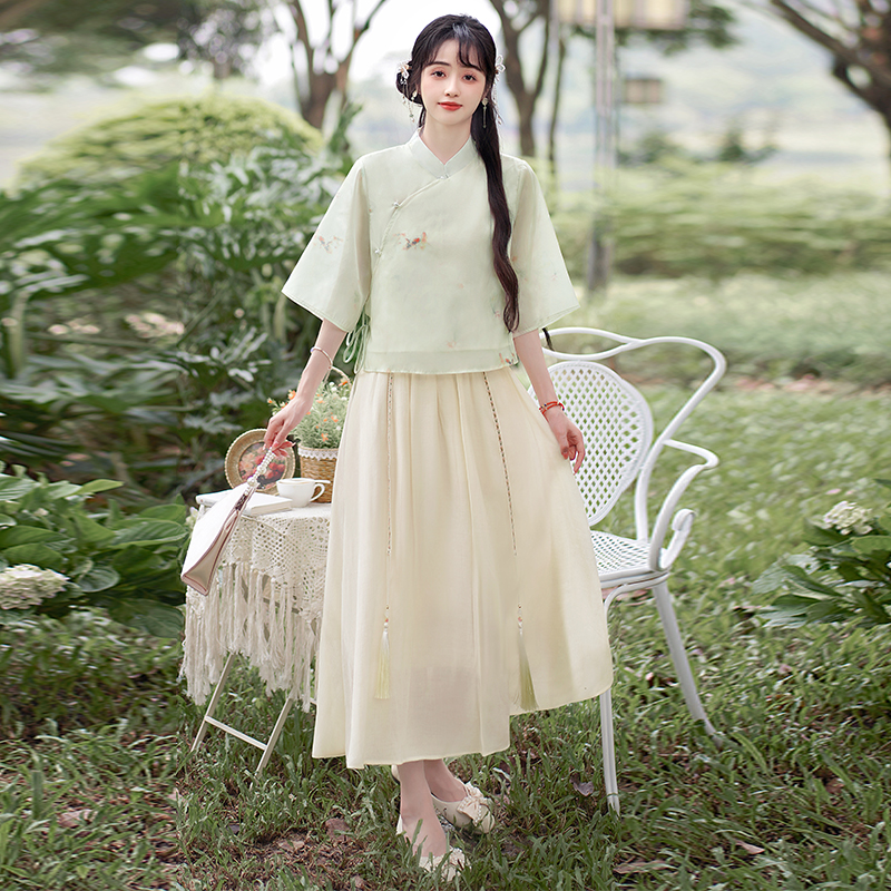 New Chinese Style Women's Two-Piece Dress Set Summer Han Element Improved Qipao Skirt - Image 4