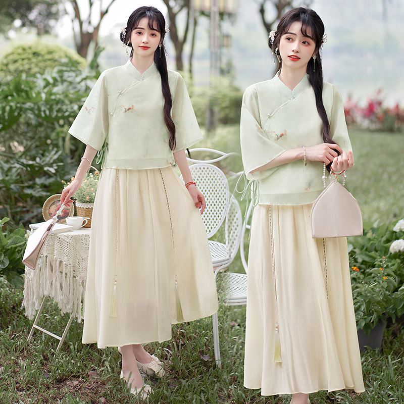 New Chinese Style Women's Two-Piece Dress Set Summer Han Element Improved Qipao Skirt - Image 3