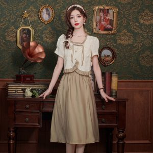 New Chinese Style Short Sleeve Two-Piece Set Retro 2026 Slimming Skirt Fashion Suit