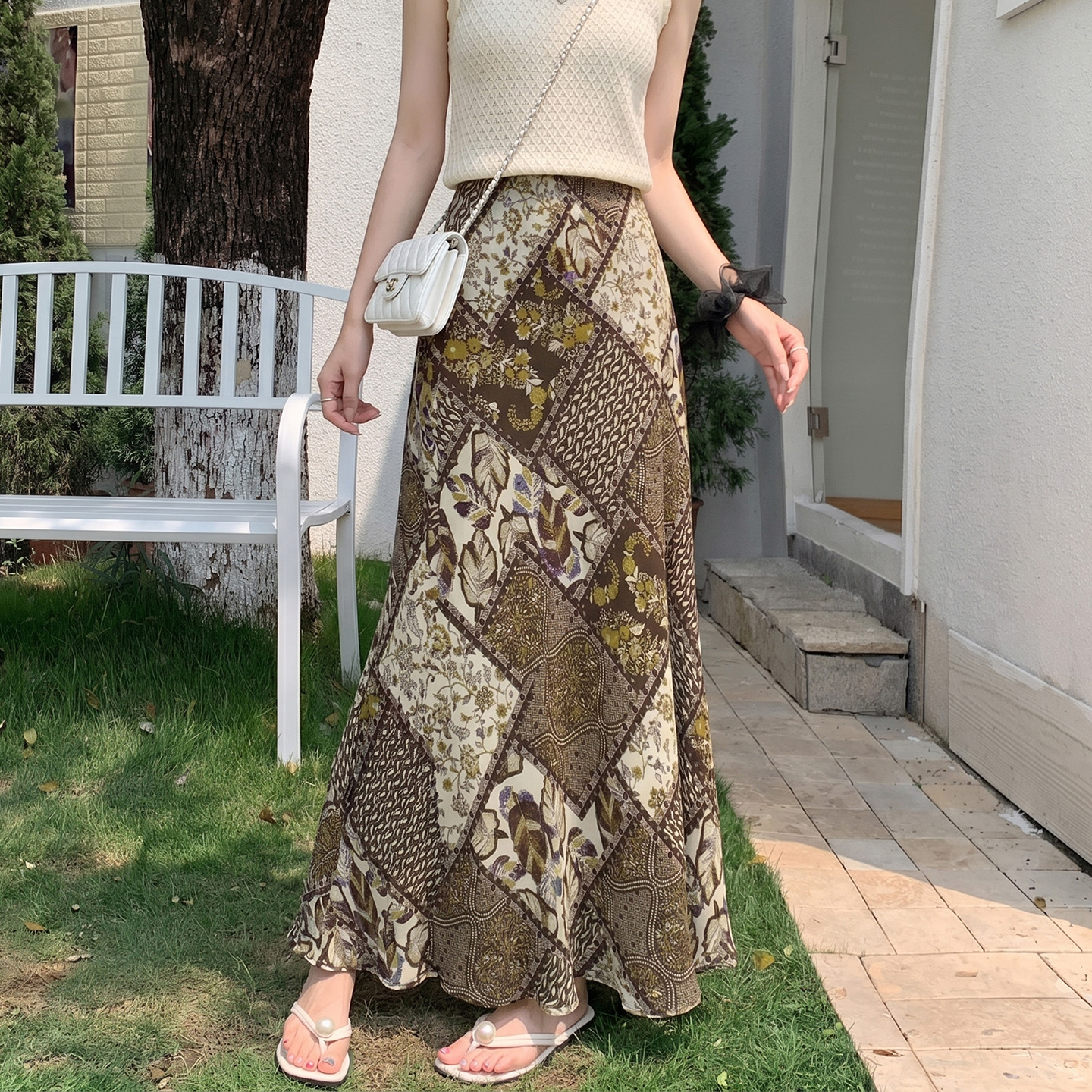 Women's 2026 Tie-Dye Print Long Mermaid Skirt High Waist French Vintage Summer