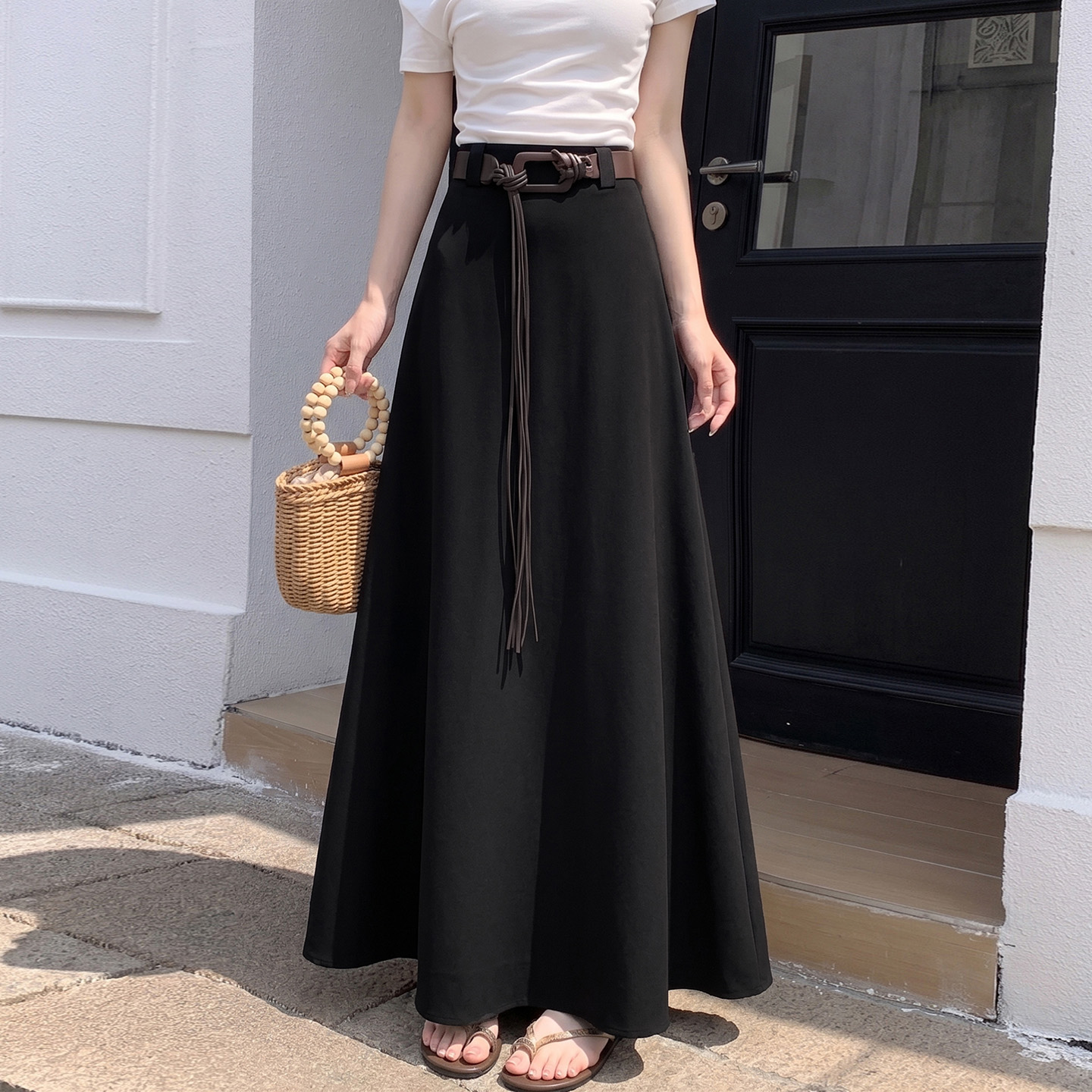 Women's High Waist A-Line Long Skirt in Coffee Brown - Image 2