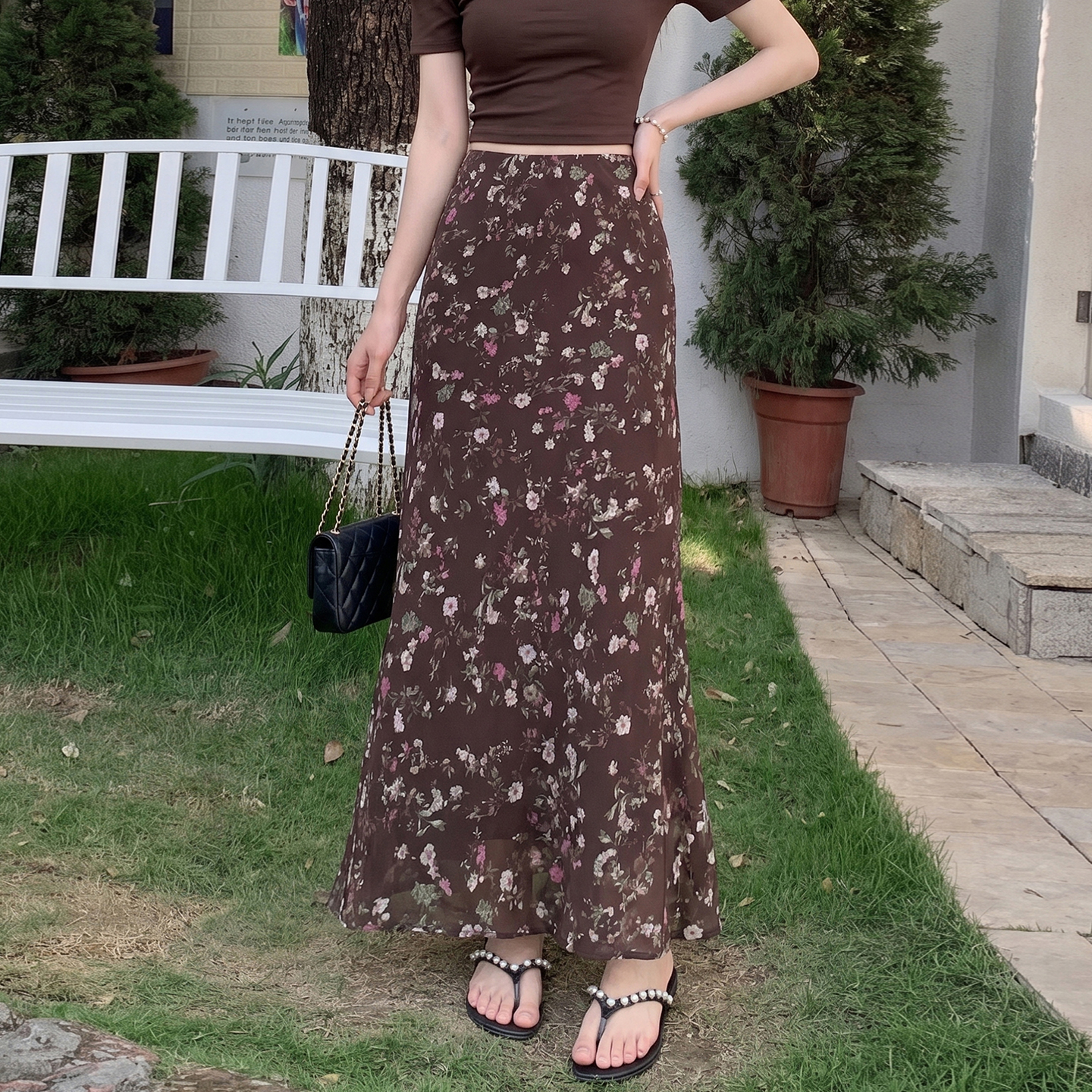 French Vintage Floral High Waist Slimming Mermaid Long Skirt for Women Summer - Image 3