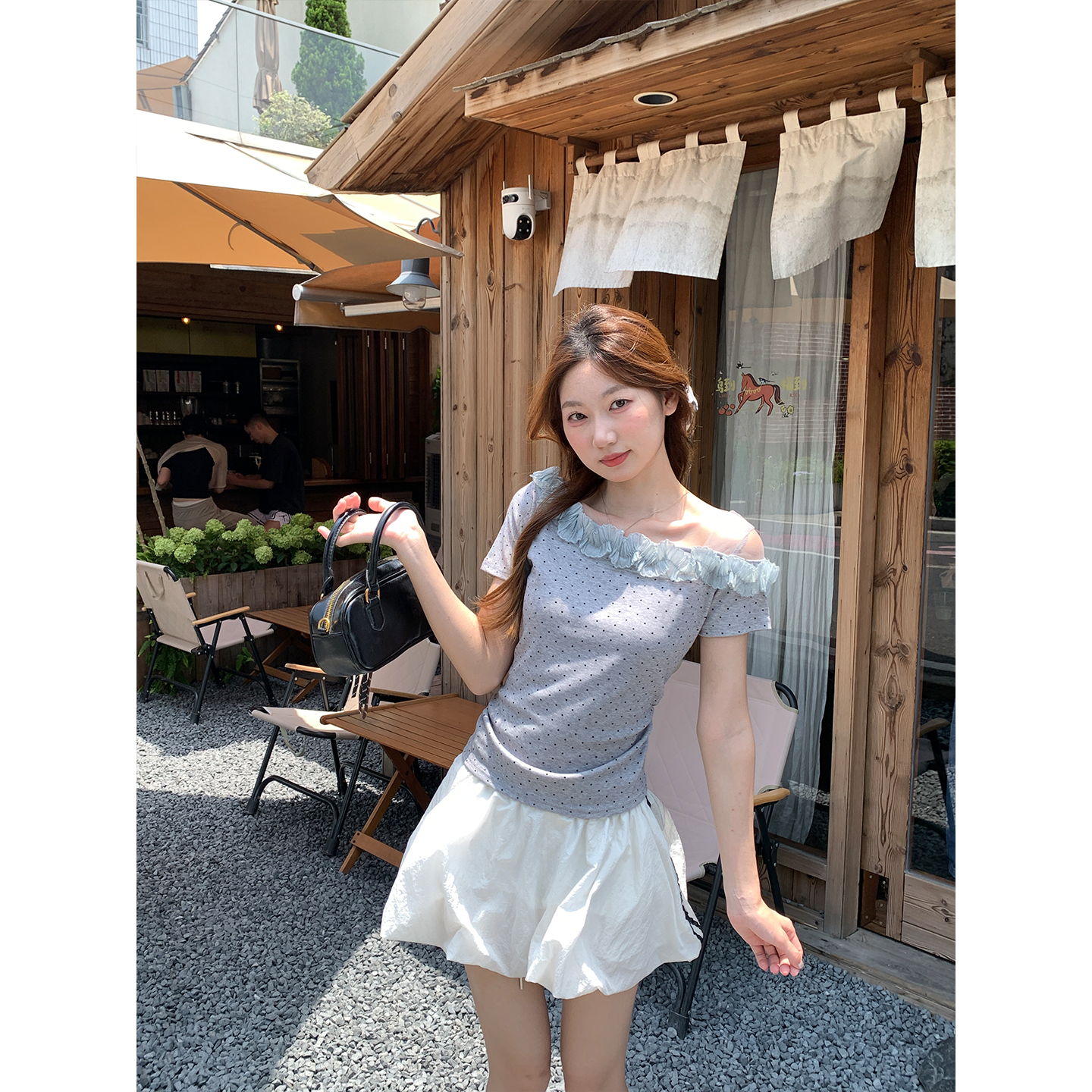 Women's Polka Dot Off-Shoulder Slant Neck Short Sleeve T-Shirt Summer Korean Style Ruched Waist Slimming Top - Image 4