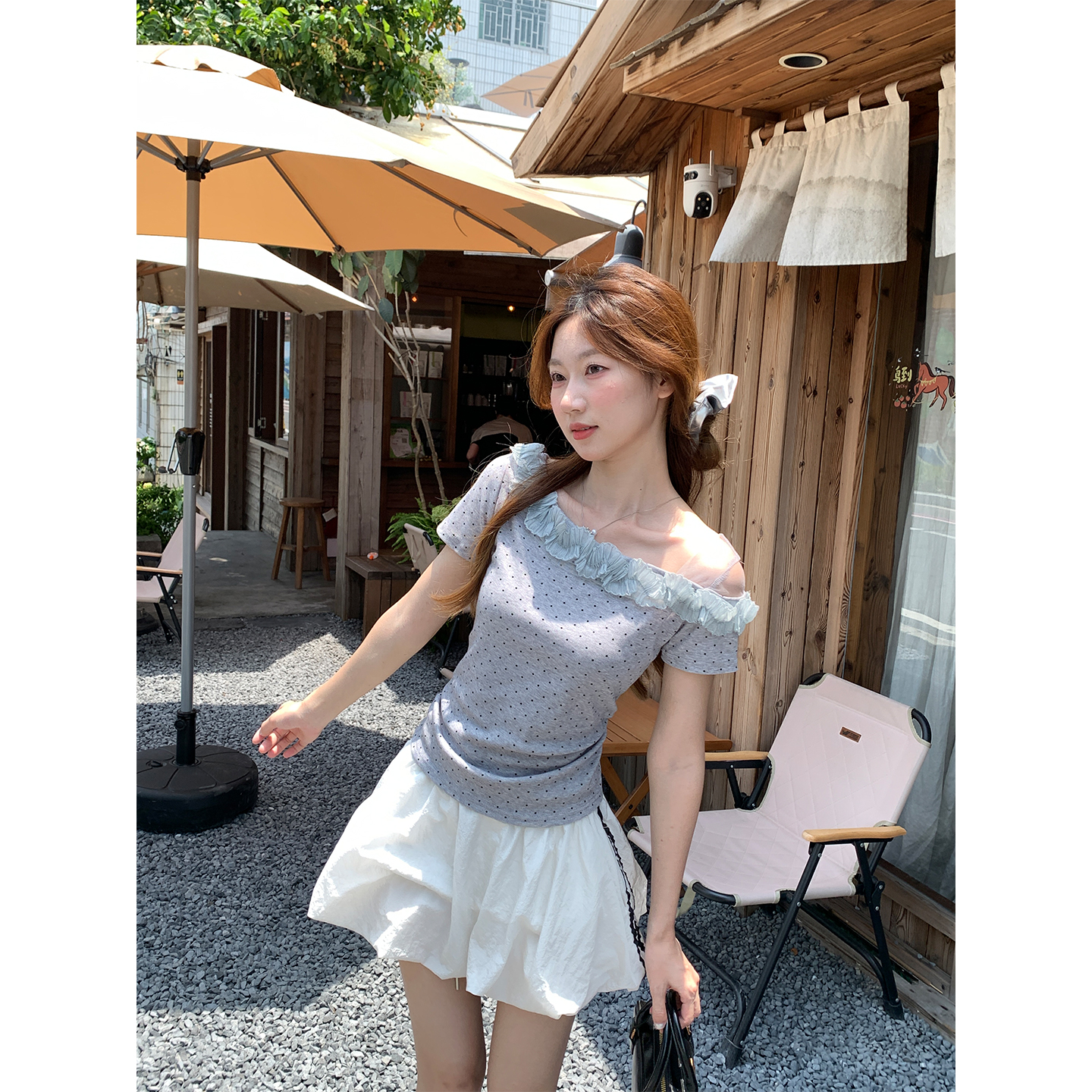 Women's Polka Dot Off-Shoulder Short Sleeve Slim Fit Commuter T-Shirt Summer New Korean Style - Image 2