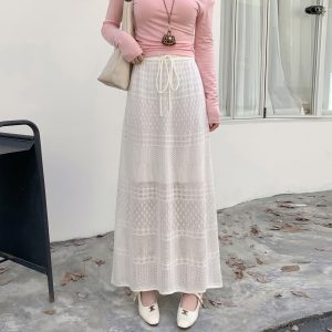 Women's Openwork High Waist Slimming A-Line Knit Long Skirt