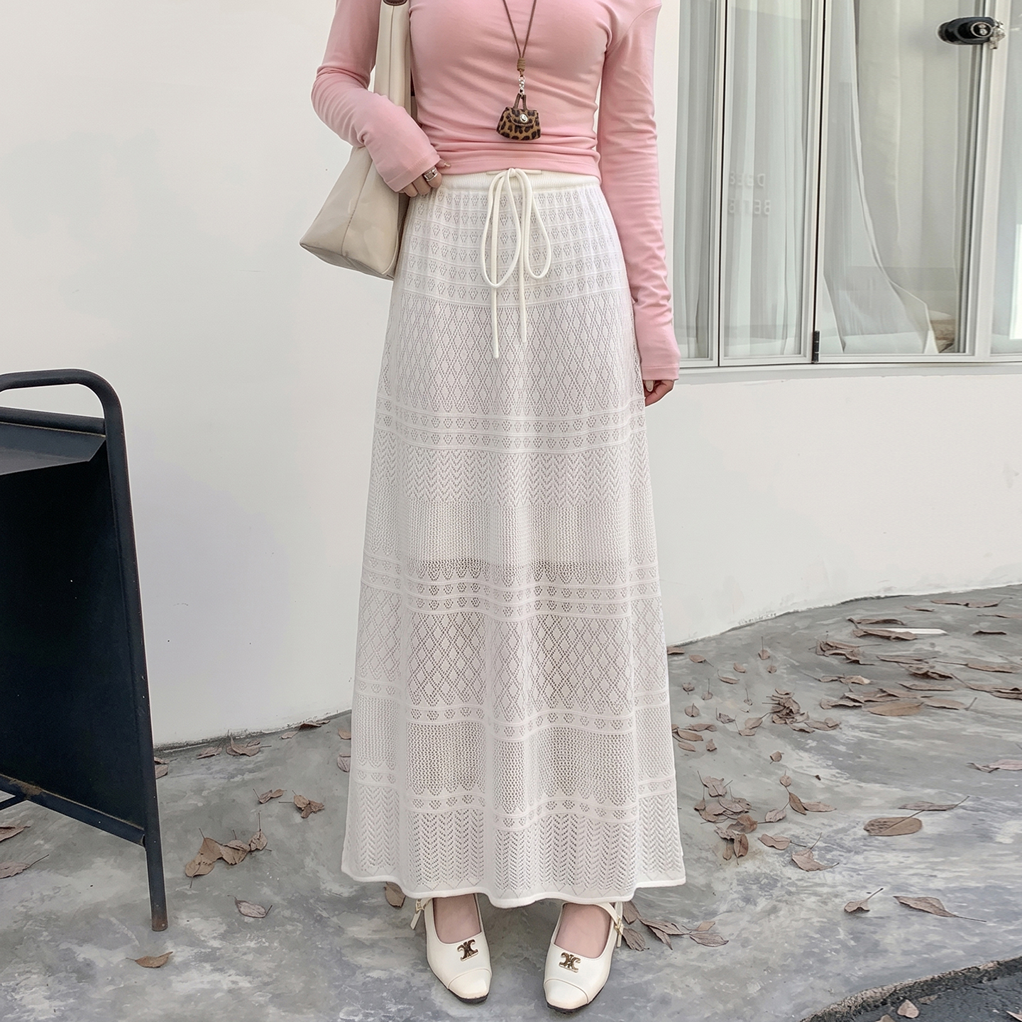 Women's Openwork High Waist Slimming A-Line Knit Long Skirt
