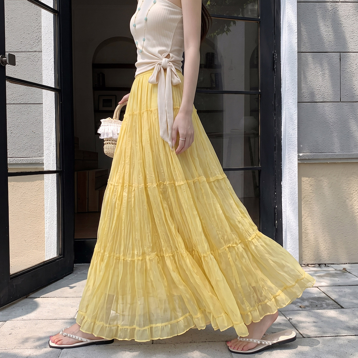 Elegant High Waist Pleated Mesh Mermaid Skirt for Women - Image 2