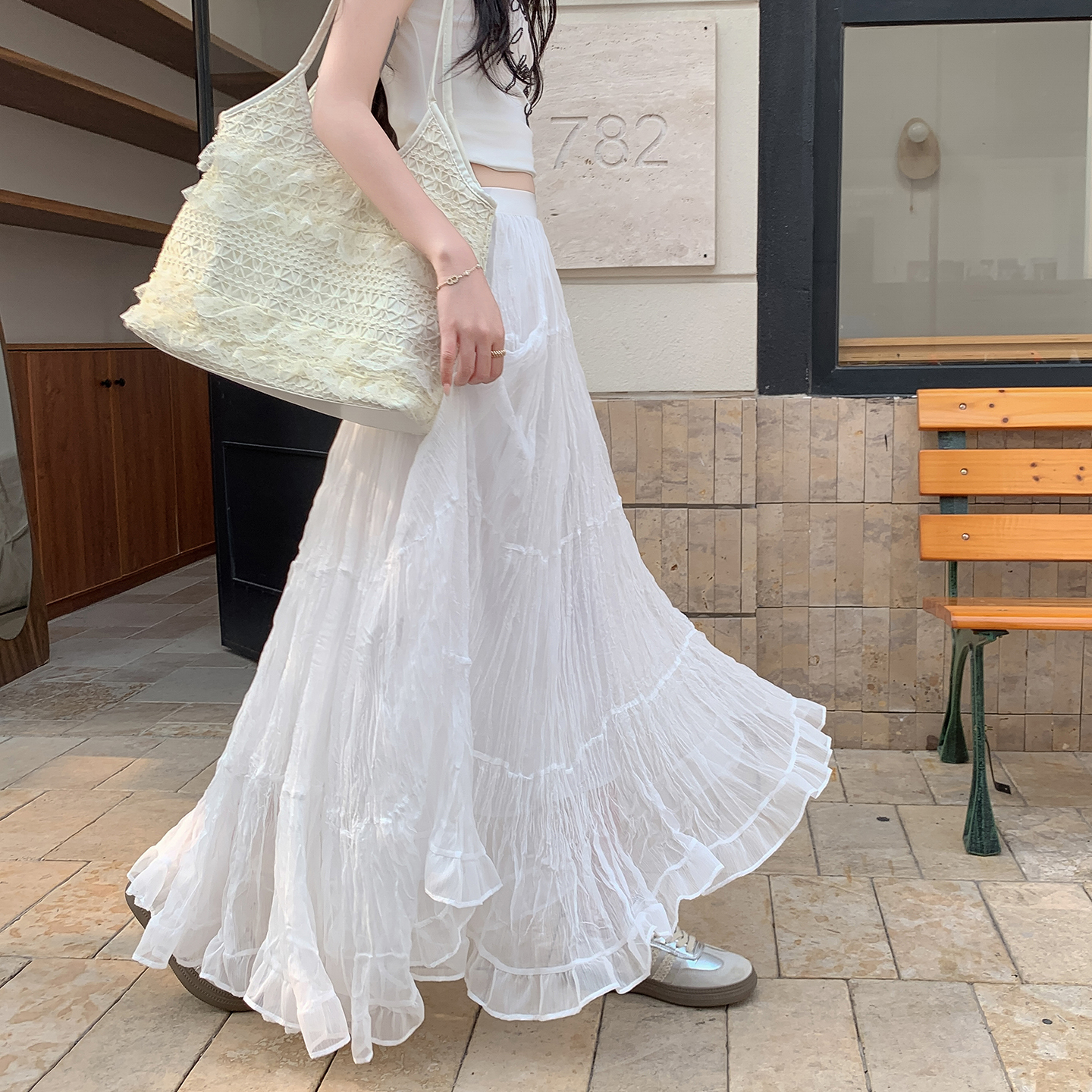 Elegant High Waist Pleated Mesh Mermaid Skirt for Women - Image 3
