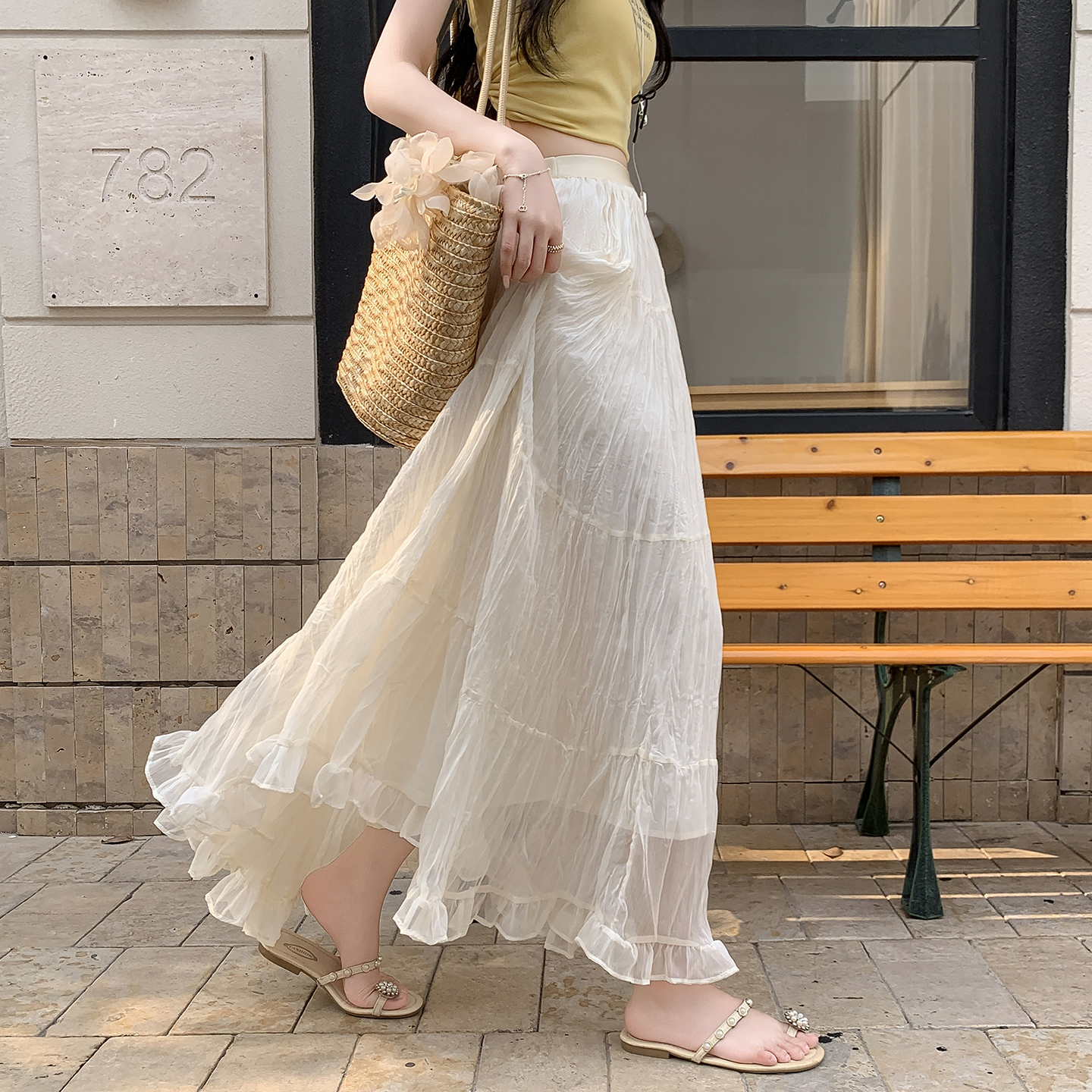Elegant High Waist Pleated Mesh Mermaid Skirt for Women - Image 4