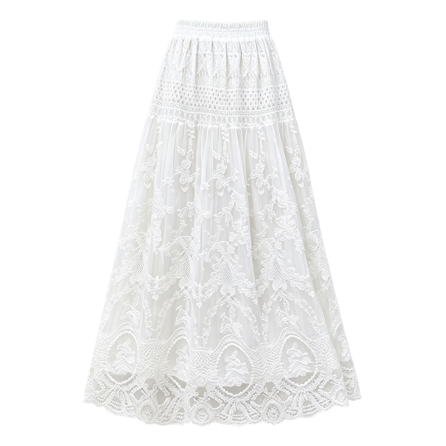 Women's Lace Embroidered Mesh A-Line Long Skirt High Waist Lightweight - Image 5