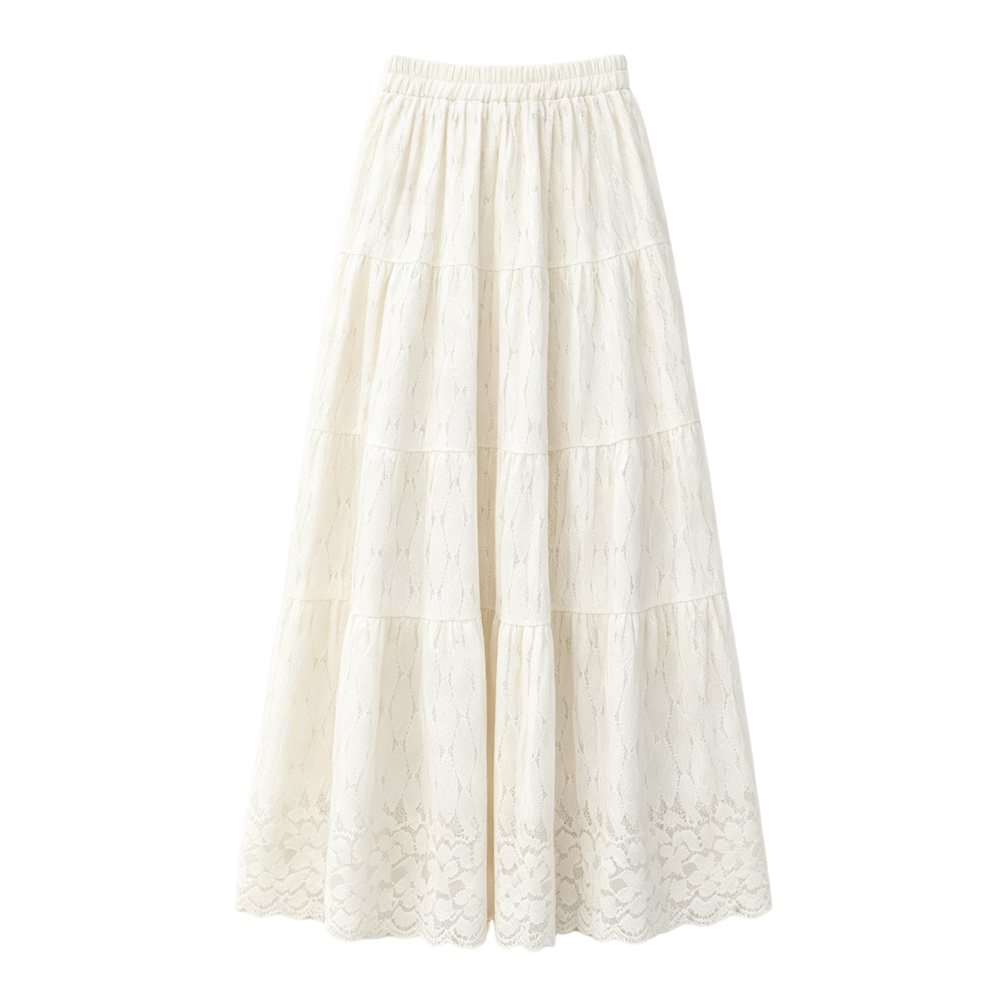 Women's Lace Patchwork White Skirt 2026 Summer High Waist Long Flowy Sweet Princess Ruffle Hem - Image 5