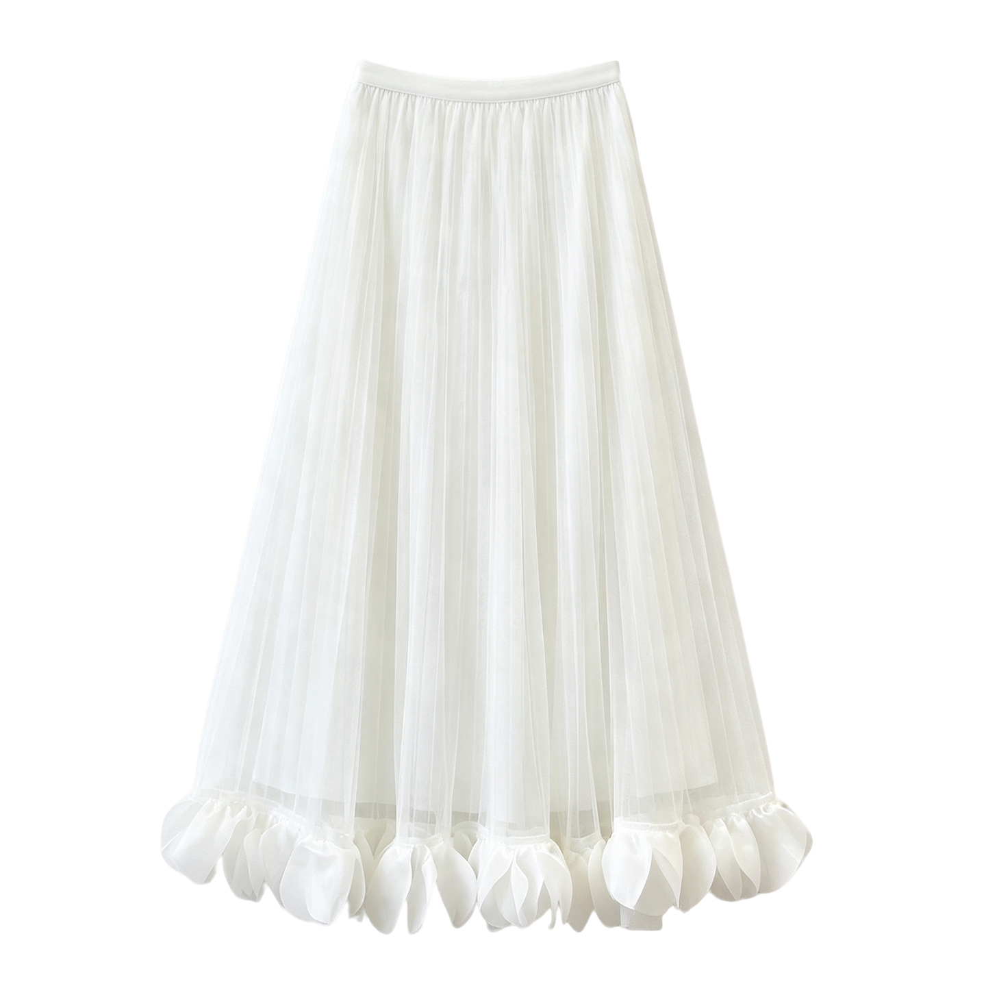 Sweet Mesh A-Line Midi Skirt with Ruffle Trim and Velvet Lining - Image 5