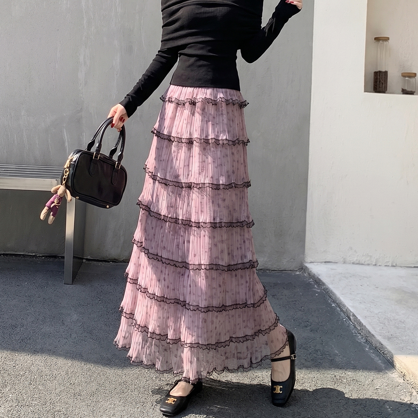 Women's High Waist Layered Mesh Cake Skirt French Vacation Style A-Line Long Skirt