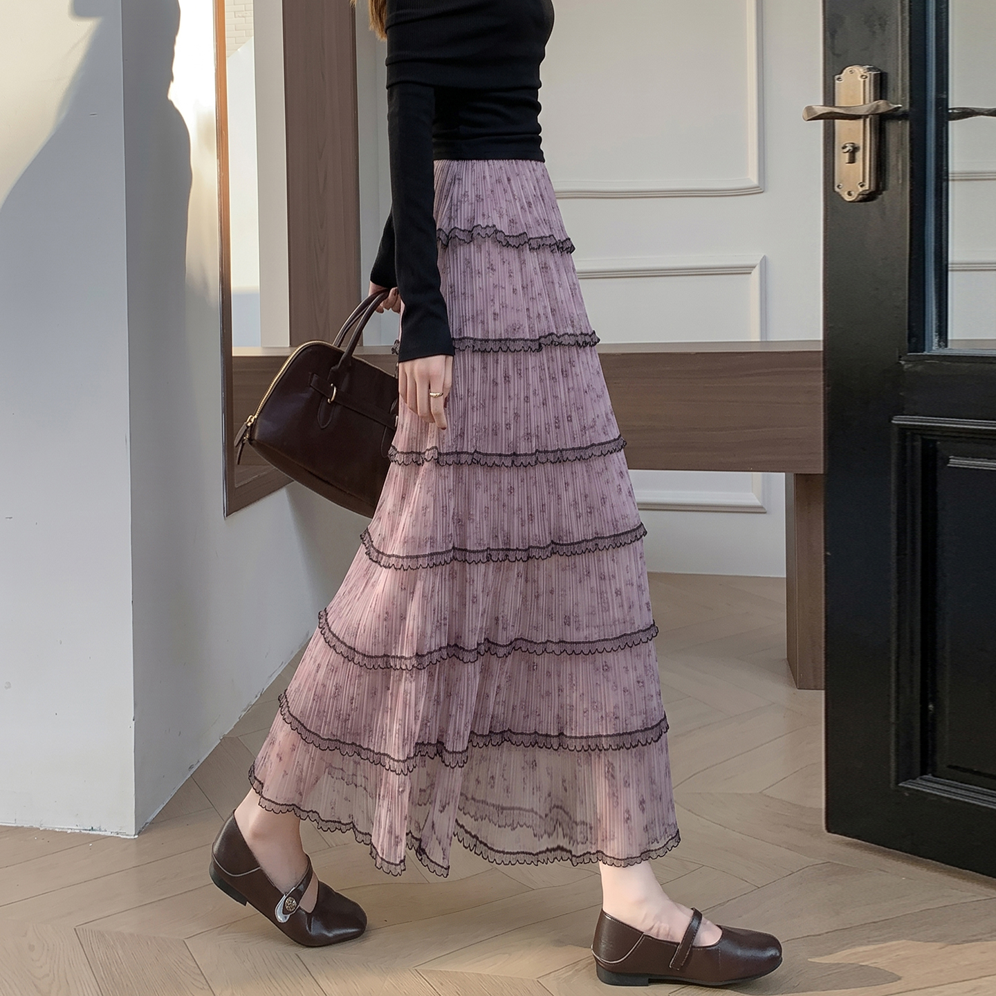 Women's High Waist Layered Mesh Cake Skirt French Vacation Style A-Line Long Skirt - Image 2