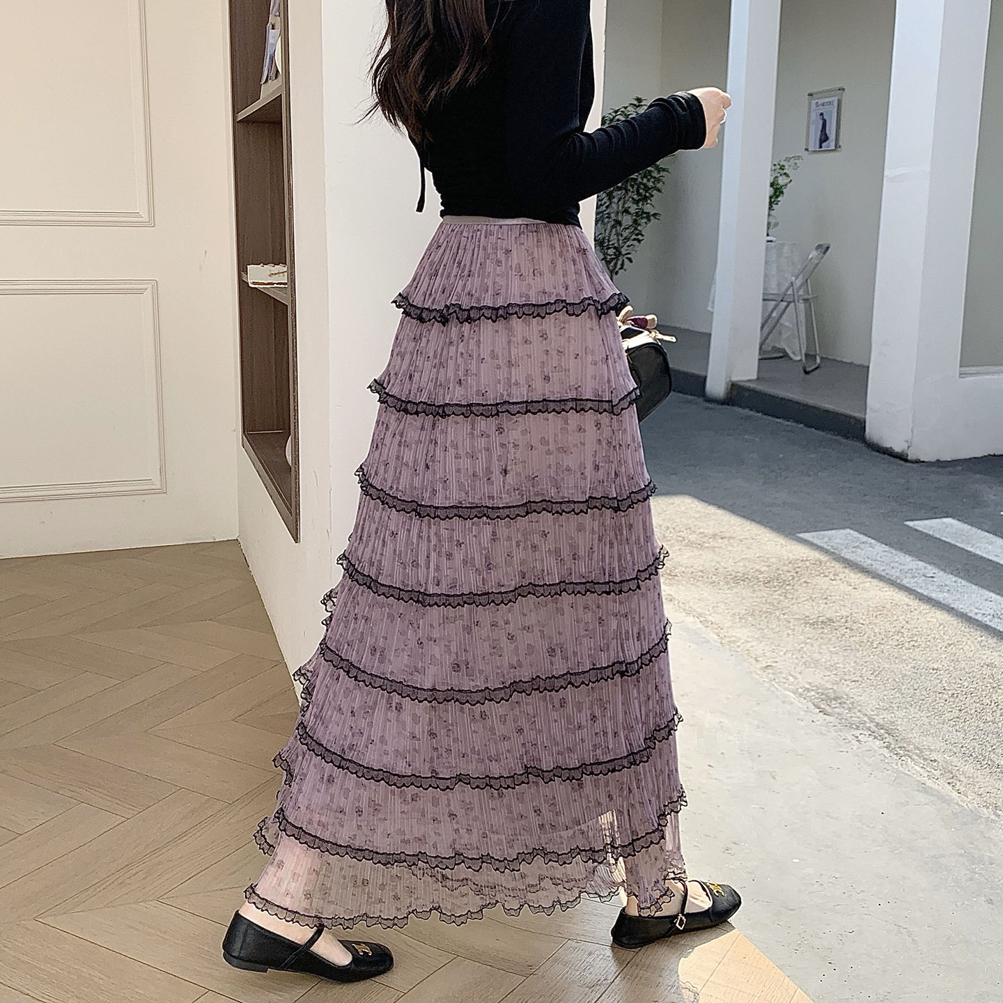 Women's High Waist Layered Mesh Cake Skirt French Vacation Style A-Line Long Skirt - Image 3