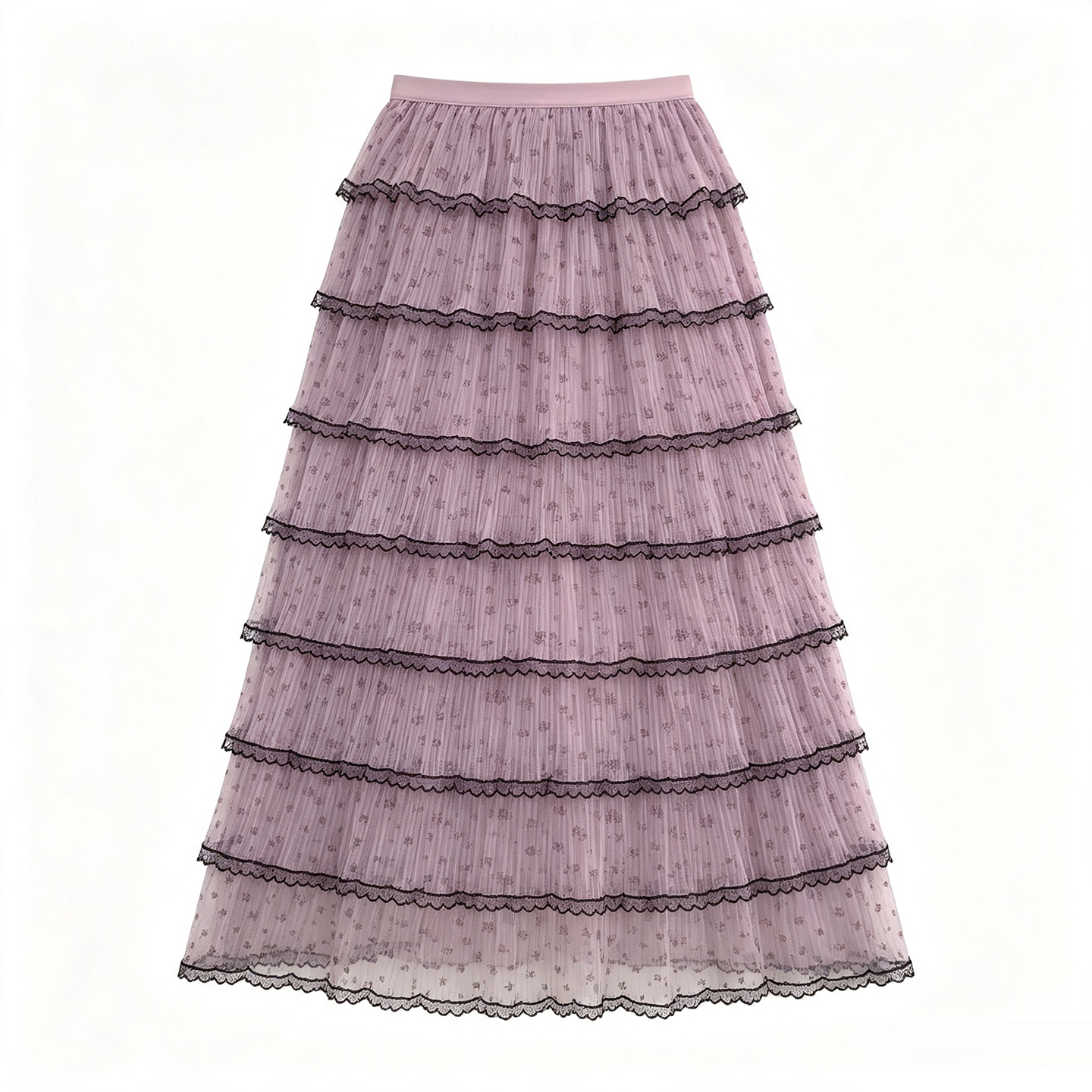 Women's High Waist Layered Mesh Cake Skirt French Vacation Style A-Line Long Skirt - Image 5