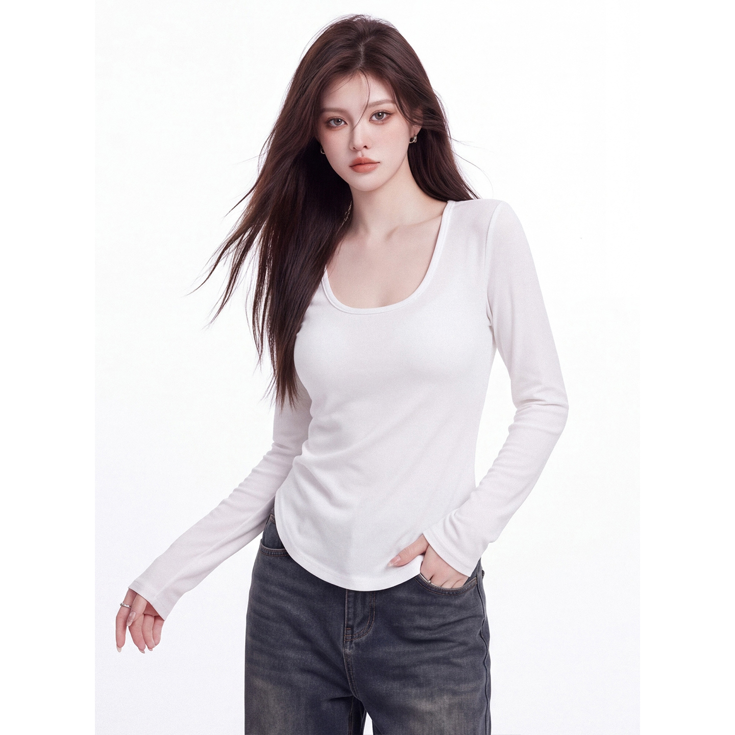 Women's Lace Back Cutout Long Sleeve T-Shirt with Padded Bra Slim Fit Top - Image 2