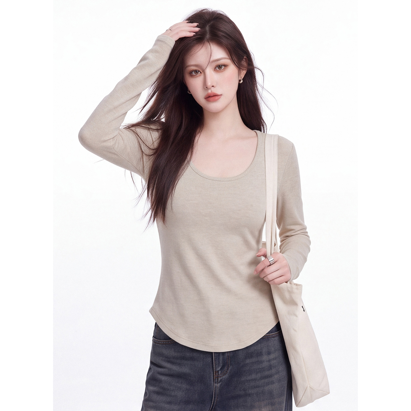 Women's Lace Back Cutout Long Sleeve T-Shirt with Padded Bra Slim Fit Top - Image 3