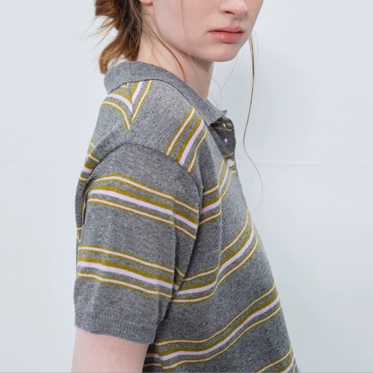 Women's Retro Striped Polo Neck Short Sleeve Knit Top - Image 5