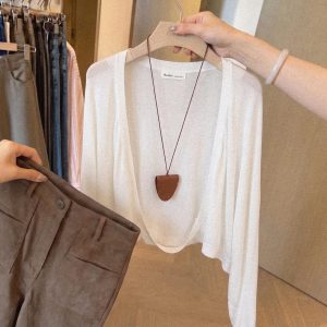 Women's Summer Sun Protection Knit Cardigan Short Batwing Sleeve Lightweight Cover-Up